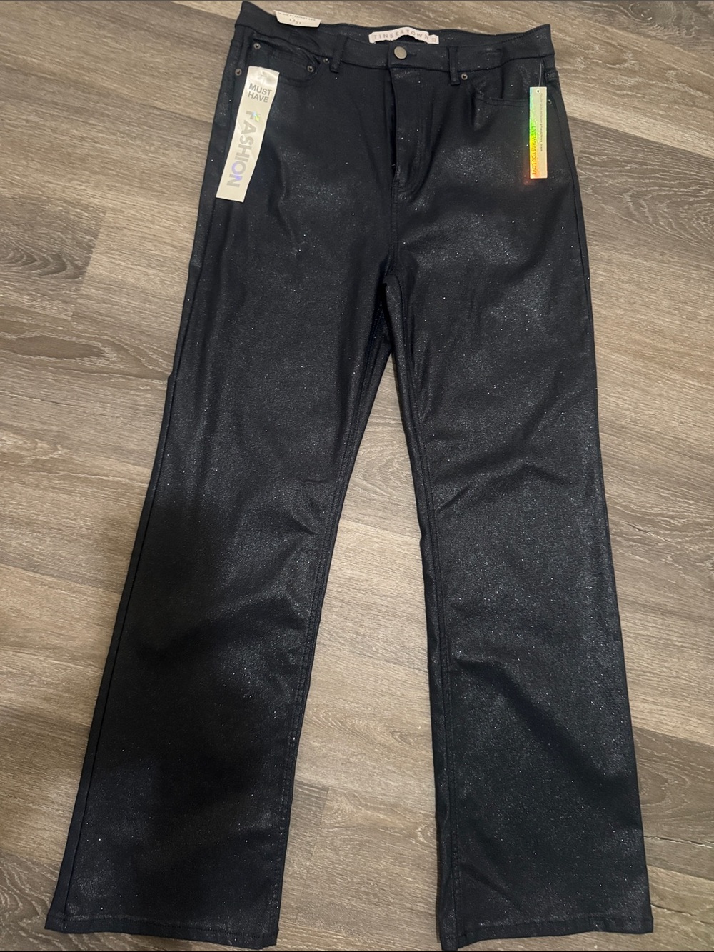Tinseltown Black Sparkle High-Rise Straight Jeans